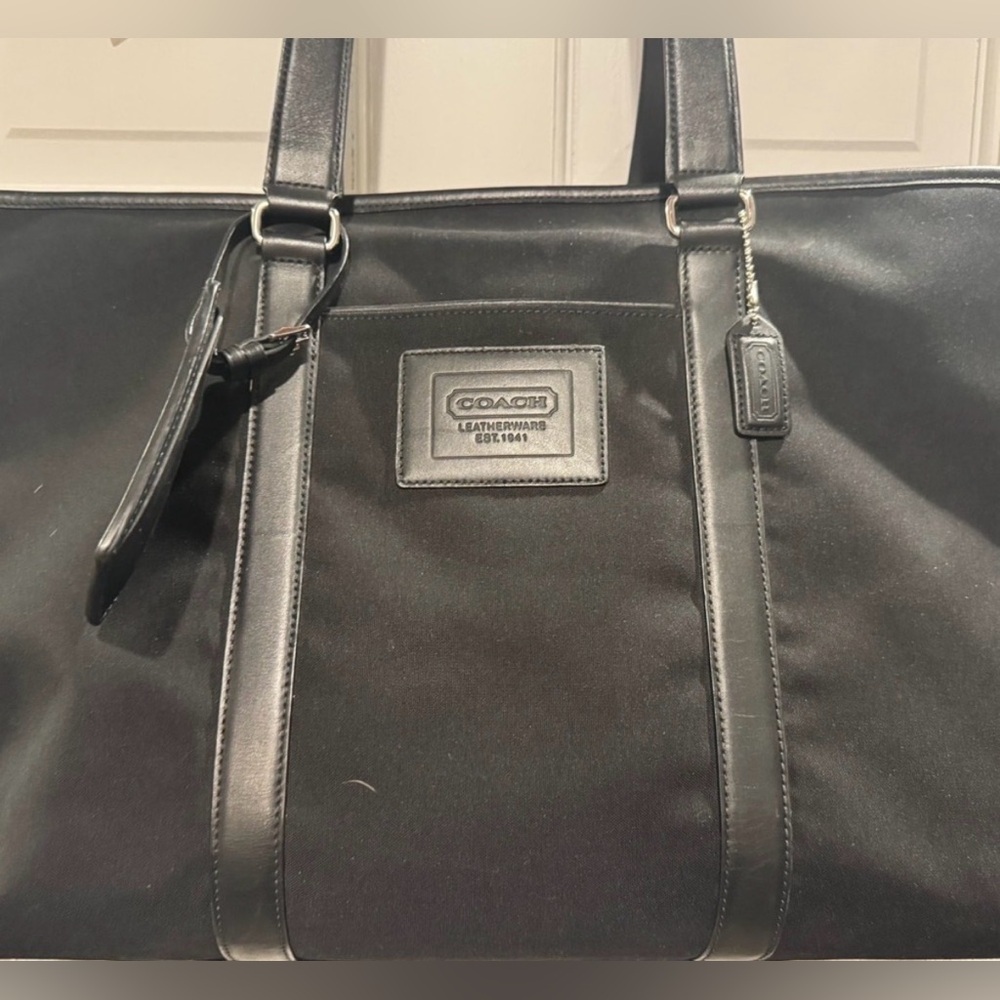 Coach Black Travel Tote with Leather Trim and Logo Patch